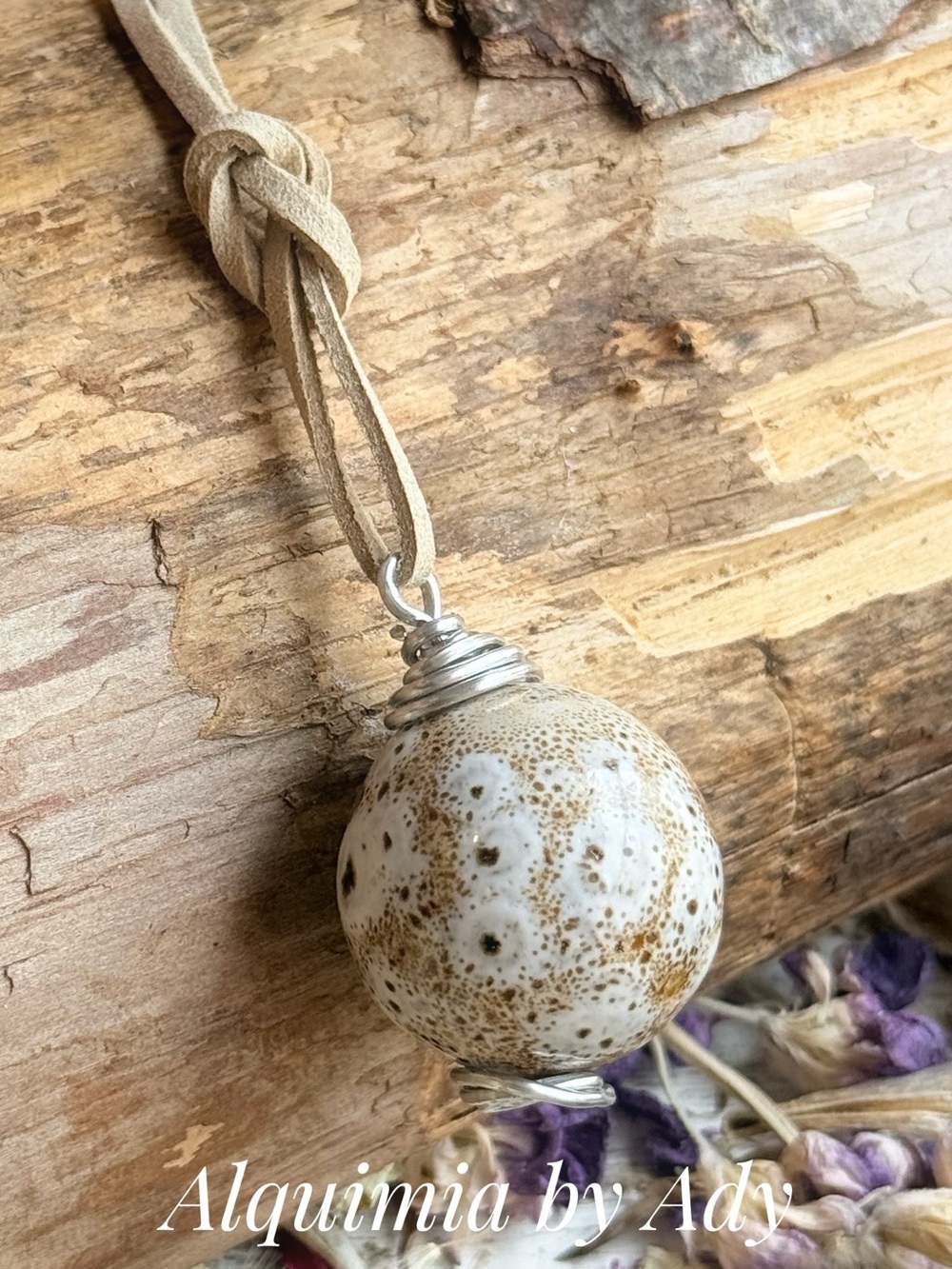 FALL + SUEDE + Cream and Tan Speckled Ceramic Orb Pendant Necklace